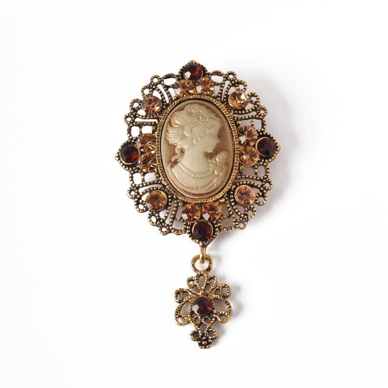 Elegant Rhinestone Inlaid Retro Bust Brooch: European & American Style