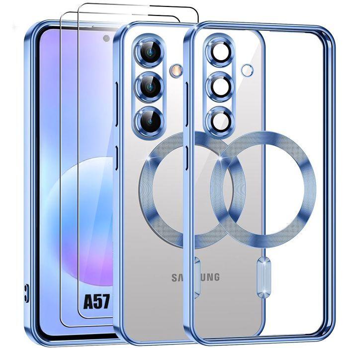 Coque pour Samsung Galaxy A57 5G, Protection avec Cercle Magnétique Contour Bleu - 2 Verres Trempés