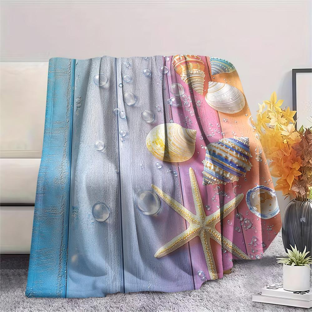 Starfish Shell Print Flannel Blanket, High quality Comfortable for All Seasons, Home Decor, Warmth and Comfort, Perfect for Christmas Gifts