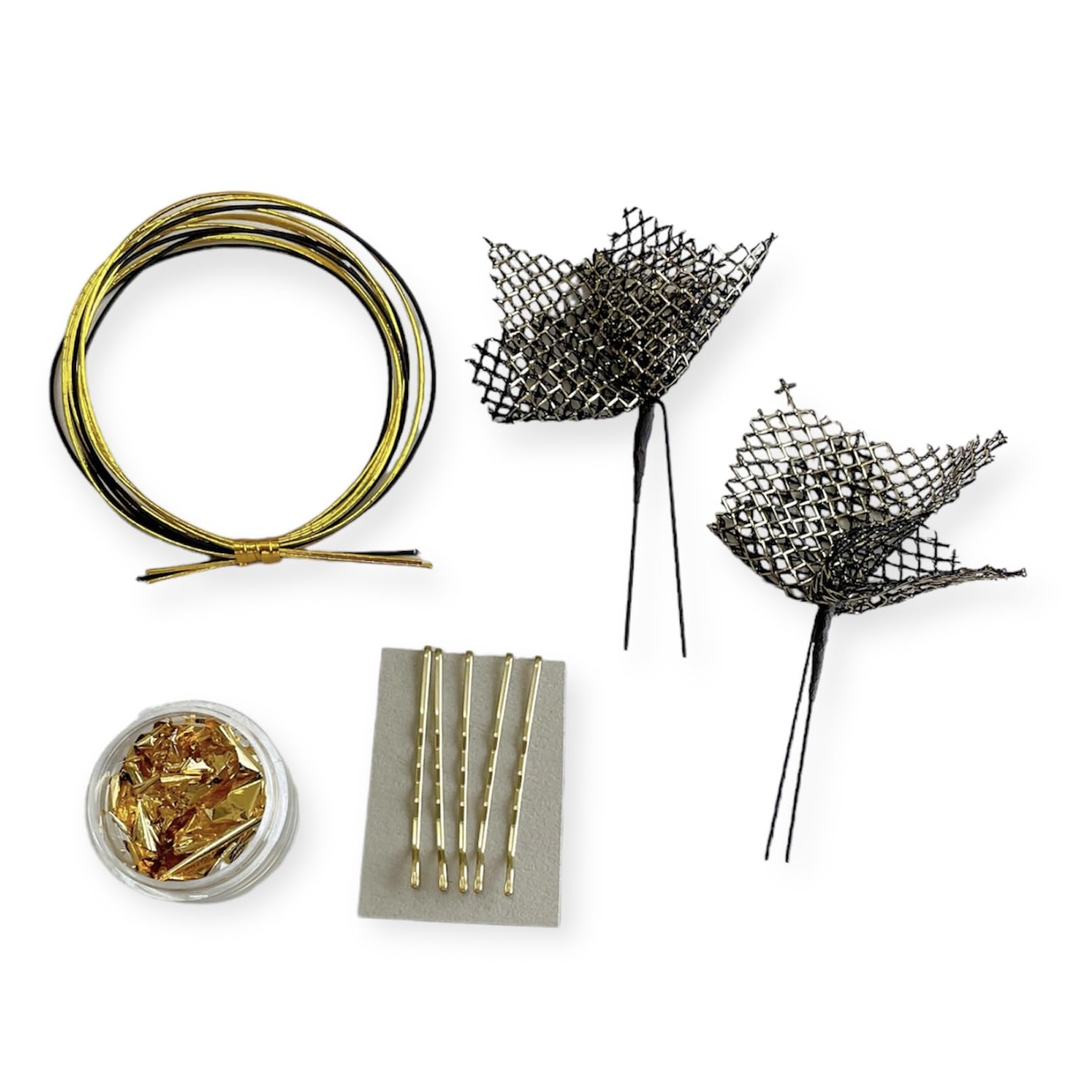 

Japanese-style hair ornament, black and gold, gold pins, gold mizuhiki (decorative cord), gold leaf, for Coming-of-Age Ceremony, Graduation Ceremony,