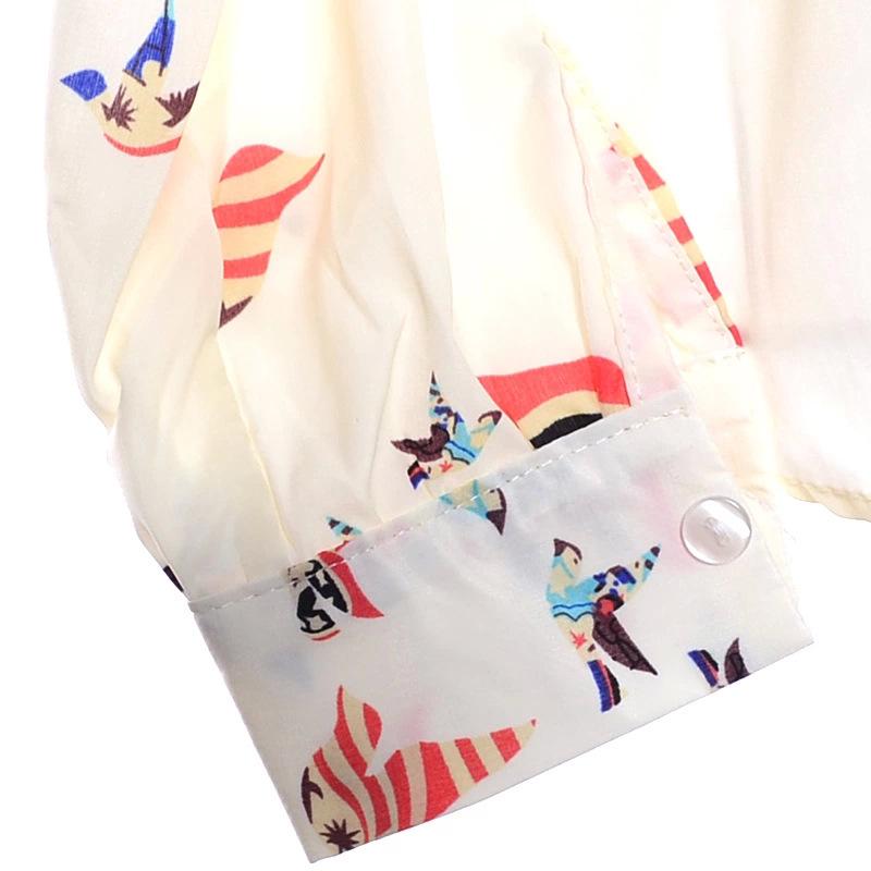 Cotton Long Sleeved Shirt Loose Plus Size Women's V-neck Shirt Printed Non Transparent Cotton Shirt for Women