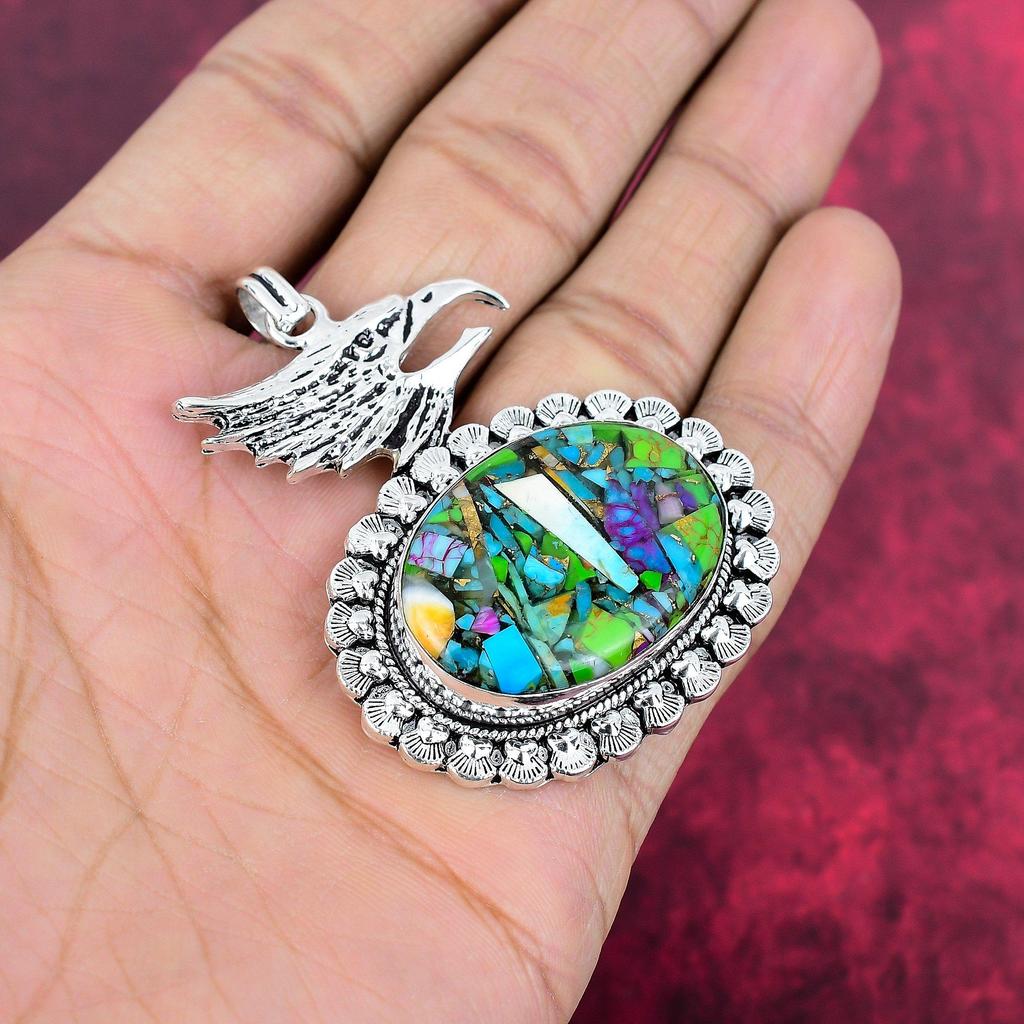 Fiesta Kingman Türkis Anhänger, 925 Massiv Sterlingsilber Edelsteinschmuck, Handgefertigter Anhänger, Für Hochzeitsgeschenk