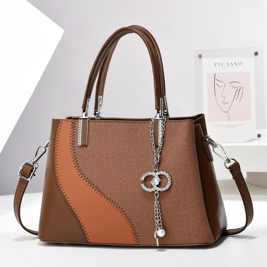 

Versatile Color Block Macaron Tote Bag Elegant Simple Design For Daily Fashion Needs коричневий