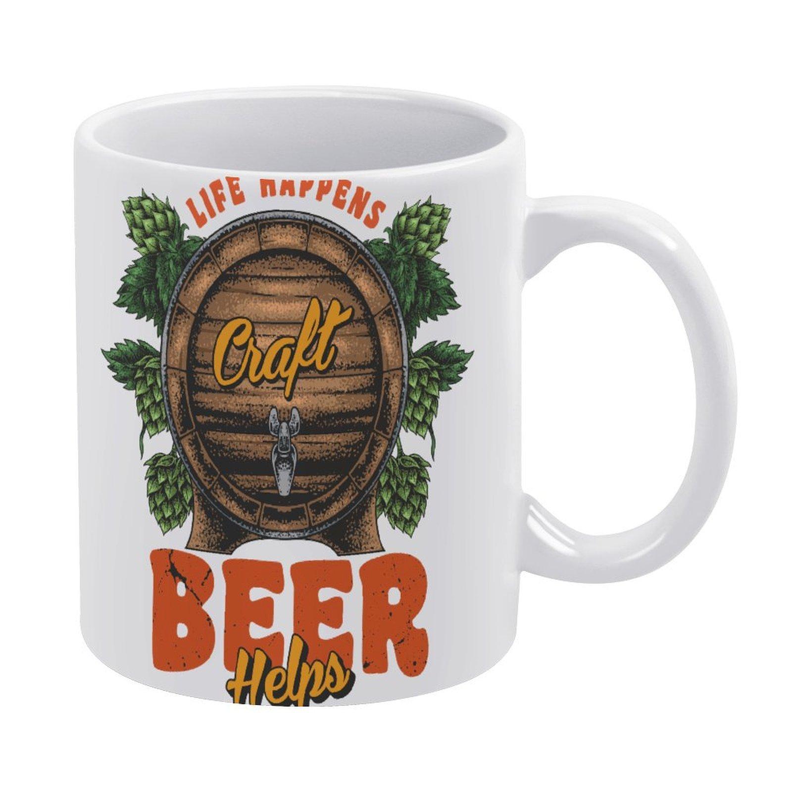 

1pc 11oz Ceramic Coffee Mug with Double-Sided Beer Style Print, Everyday Gift Idea белый