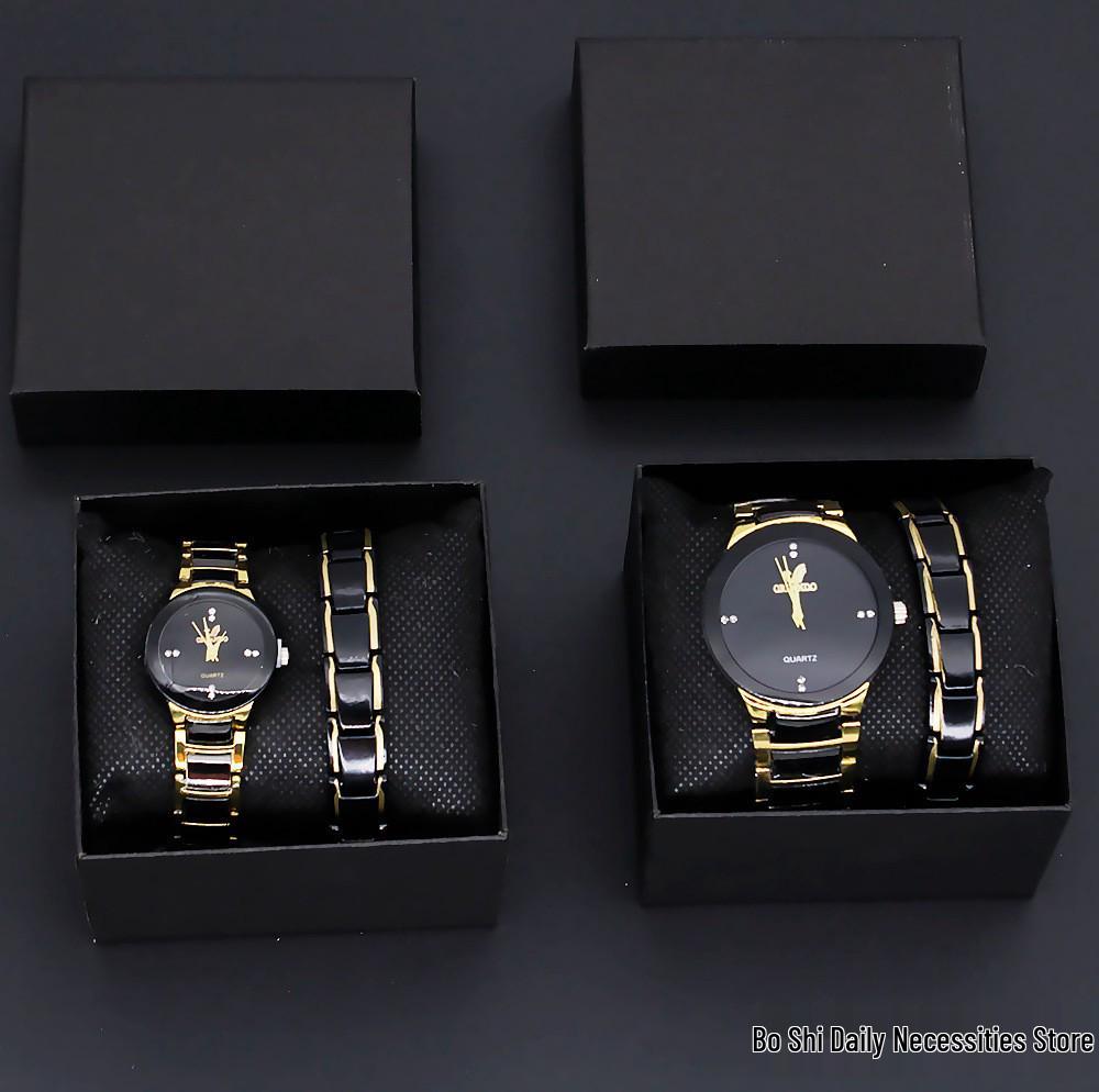 Couples Quartz Wristwatch Set - Stainless Steel Band