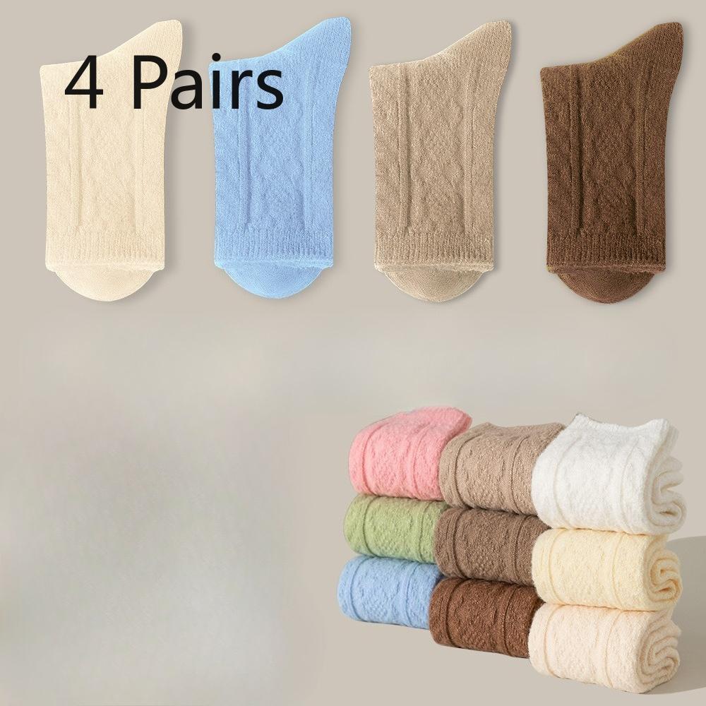 4 Pairs of Women's Winter Fleece and Thickened Warm Sleeping Floor Mid Calf Socks