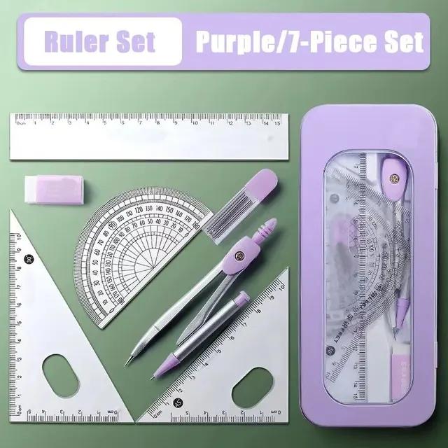 

7-Piece Compass and Ruler Set Student Ruler Set Cute Rriangle Ruler Set Exam Specific Ruler Box Set Ruler Set School Starts