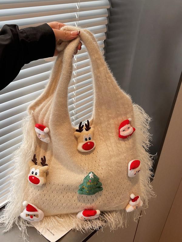 2025 Christmas Dopamine Knit Tote: Large Capacity Shoulder Bag for Easy Commute