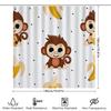 Adorable Monkey Pattern Shower Curtain White Background With Brown Monkeys And Yellow Bananas For Kids Bath Decorations.