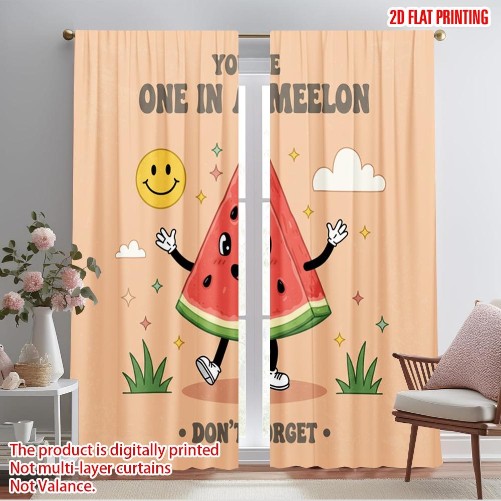 

2pcs 2D flat printing Drapes One In Melon Happy 100% Polyester Fabric Without Electricity Festive Curtains for Home Wall Yard 52.50×116.00 CM 2pcs