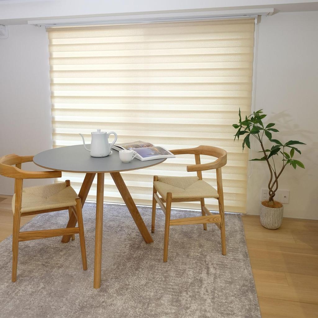 Toso Roller Blind, Dimmable, Double Layer, Ivory, 90cm Wide, 200cm Long, Chain Operated, Curtain Rail Mount, 30003326