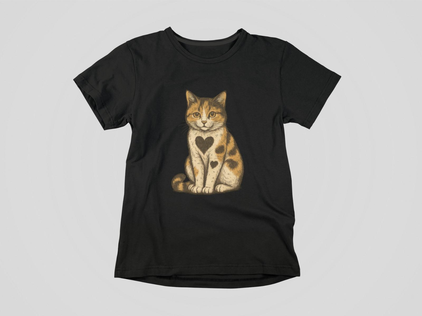 Cute Cat Heart Graphic T-Shirt Vintage Style Kitty Art Tee Unisex Soft Cotton XL