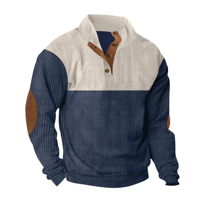 Herbst/Winter Herren Casual Color-Blocked Sweatshirt mit Kragen und Kord-Stehkragen