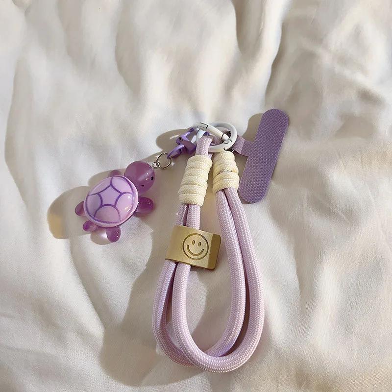 Universal Braided Mobile Phone Lanyard Strap Cartoon Turtle Hanging Chain Ring Cord with Patch Wrist Strap Cell Phone Detachable