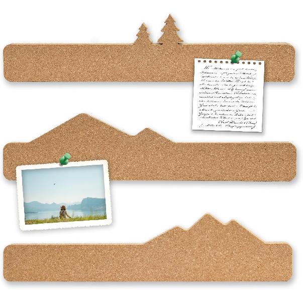 Mini Mountain Cork Board Strip, 3Packs Small Cork Boards for Wall, Mouta ande Trees Cork Tiles, Decorative Bulletin Board for School Office