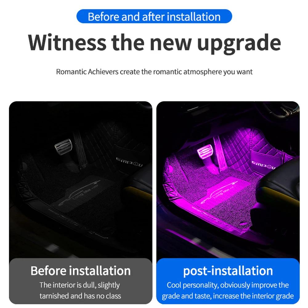 LED Car Foot Light Ambient Lamp With USB Wireless Remote Music Control Multiple Modes Automotive Interior Decorative Lights