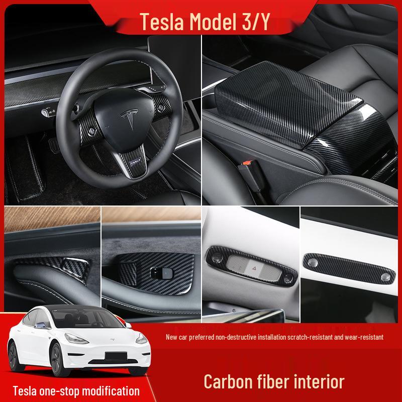 Tesla Model 3/Y Carbon Fiber Interior Console & Steering Wheel Trim