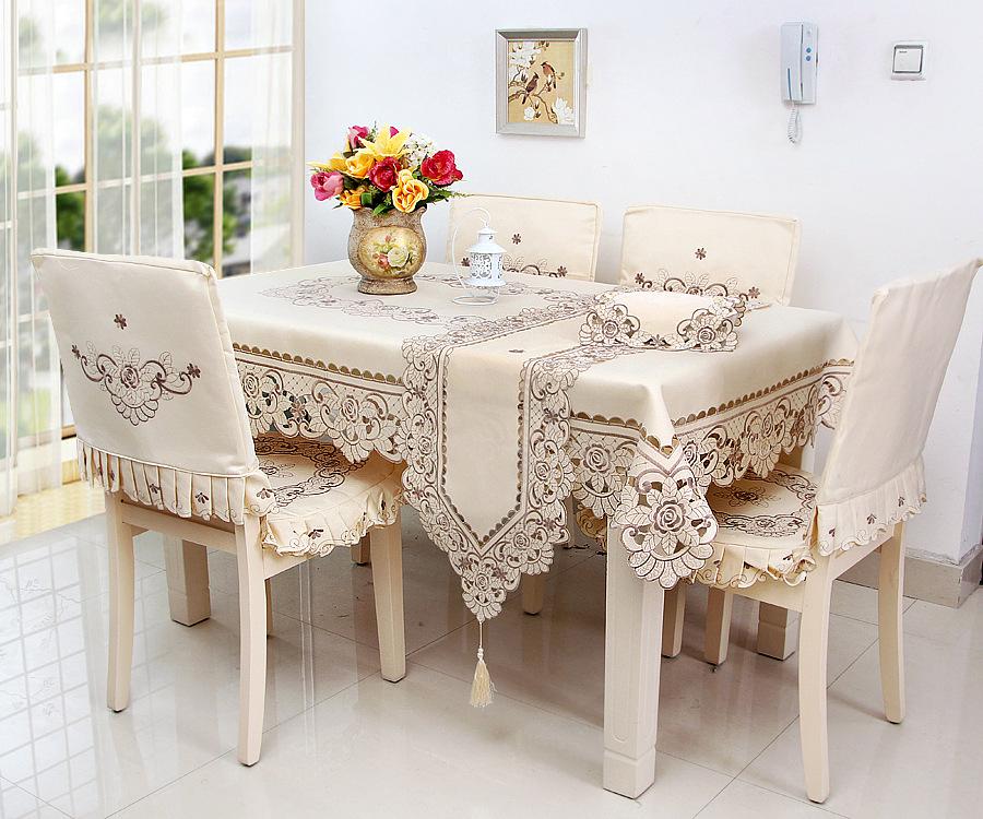 Pastoral Embroidery Tablecloth & Dining Chair Cover - Dustproof Fabric for Coffee & Dining Tables
