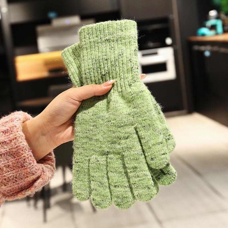 Lange Strickhandschuhe für Damen, Winter, warm und kältebeständig, Fingerhandschuhe im koreanischen Stil mit farbigen Spitzenmustern