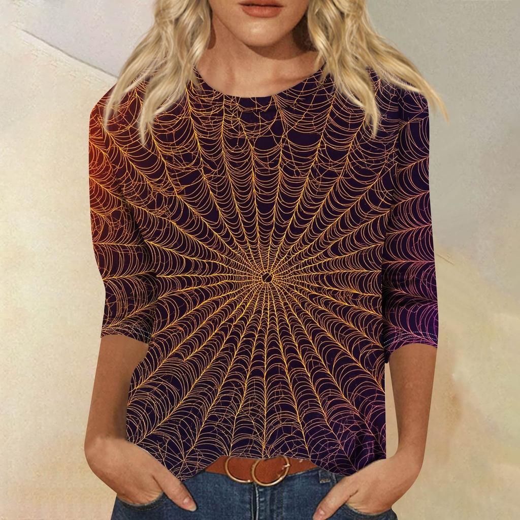 Women's Fashion Casual Round Neck 3/4 Sleeve Loose Printed T-Shirt Ladies Top