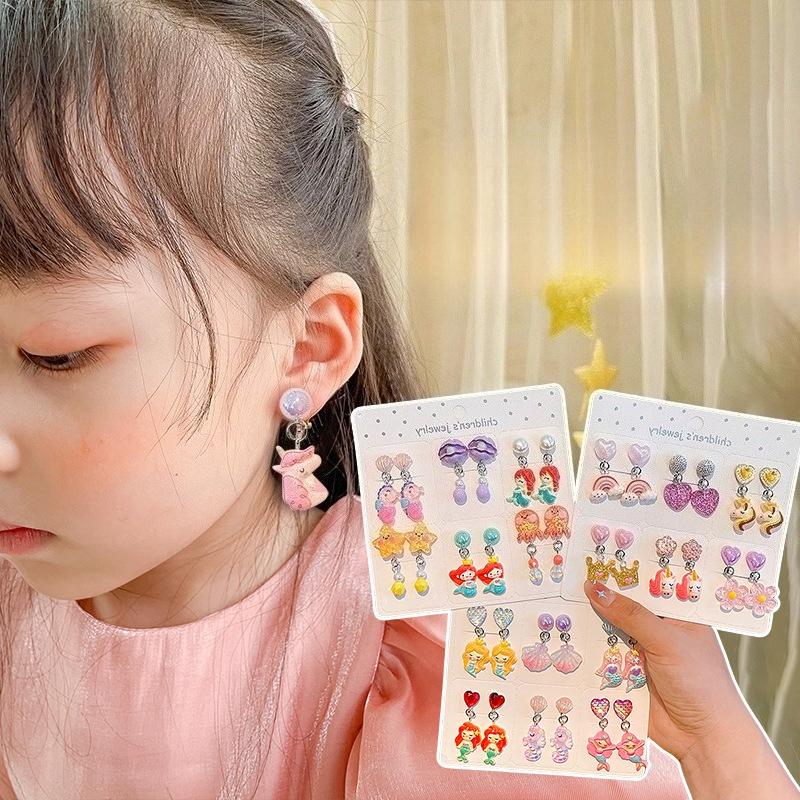 Girls' Ear Clips Cute Cartoon Children's Earrings Little Girls Princess Earrings No Pierced Ears Fake Earrings No Ear Jewelry