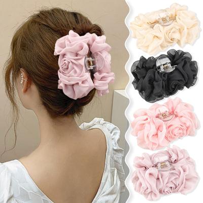 Seidenchiffon-Blumen-Haarklammer, Damenmode für Frauen, Blumen-Pferdeschwanzhalter, Haarspangen, Haarnadel, Kieferclips, Haarschmuck