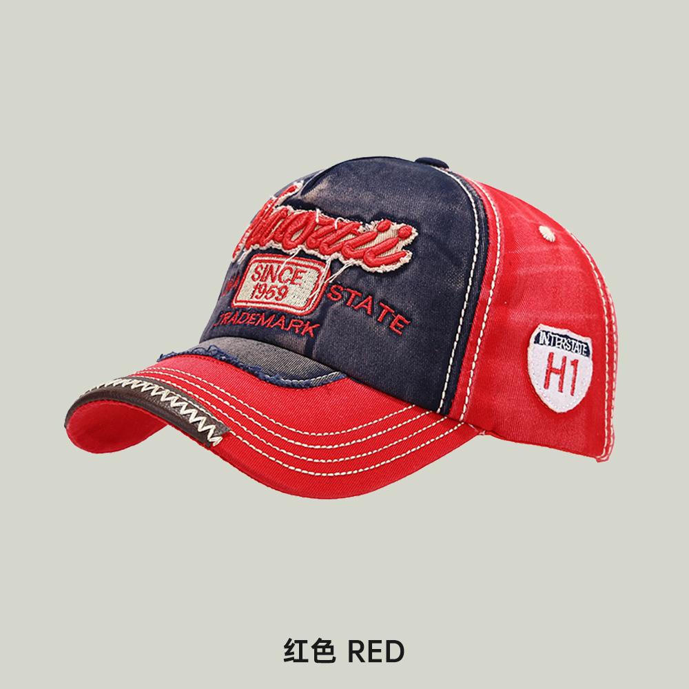 Washed and old embroidered baseball cap Men s and women s four-season cowboy hat Simple sunshade cap L