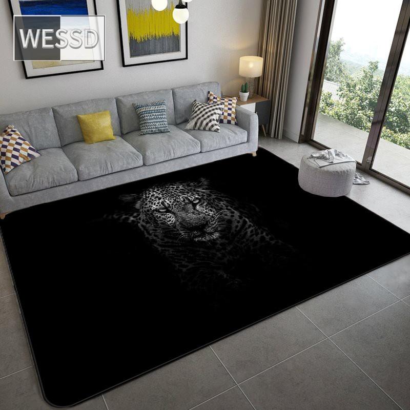 

Скандинавский роскошный черный 3D ковер с животными, украшение для гостиной, домашний ковер с рыбой и леопардовым узором, фланелевый коврик для спальни, пол в ванной комнате 160x200cm 1pcs