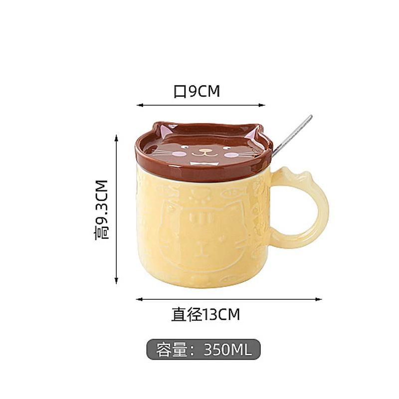350ML Japanese Cartoon Cat With Cover Coffee Cup Cute Breakfast Cup Creative Coffee  Mug Milk  Mug Couple Water Mug With Lid
