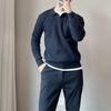 Men's Gray Ribbed Knit Slim Fit Polo Sweater with Lapel