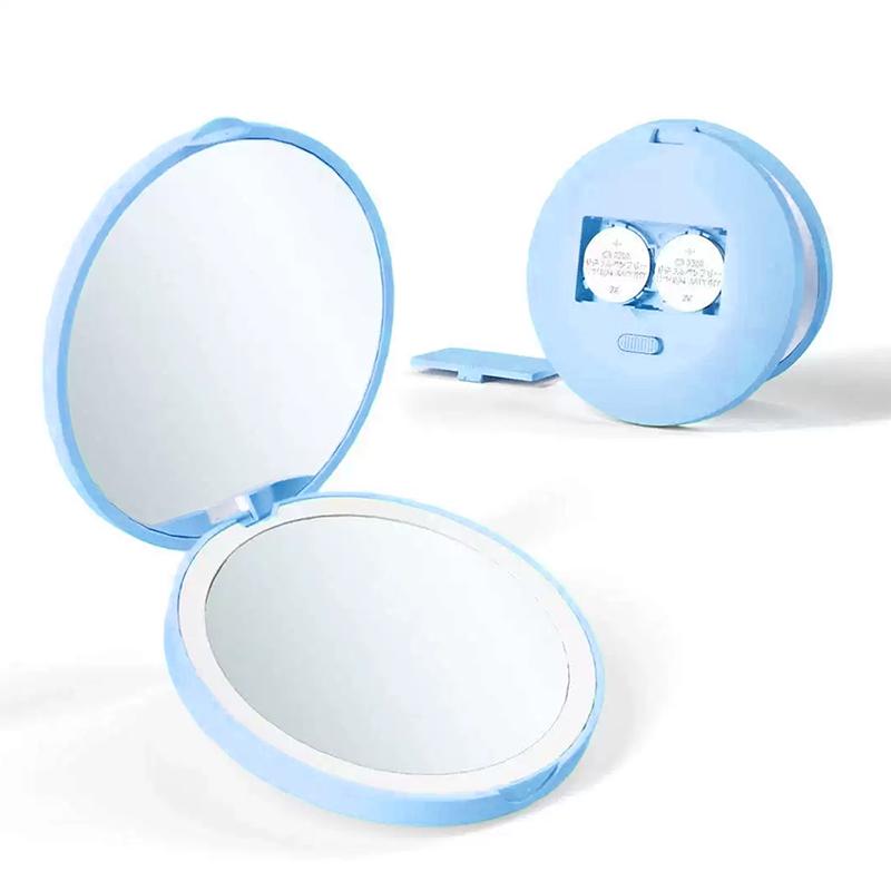 Compact Mini Gift Vanity Folding Cosmetic Mirror With Lights Portable Hand Held Small Pocket Travel Makeup Mirror 2X Magnifying