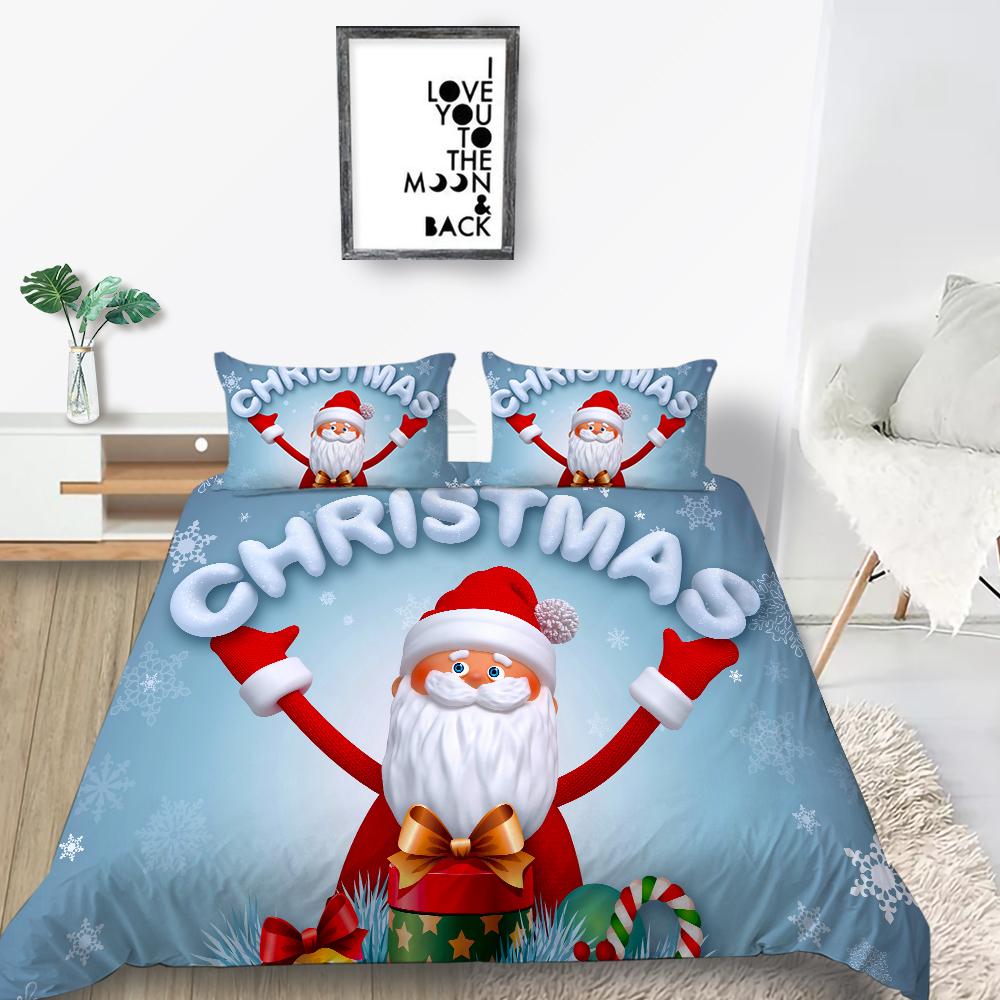 Christmas Bedding Santa Claus Quilt Cover Pillow Cover Bedding Set Duvet Cover Full Size Single/Double Bed Home Decoration