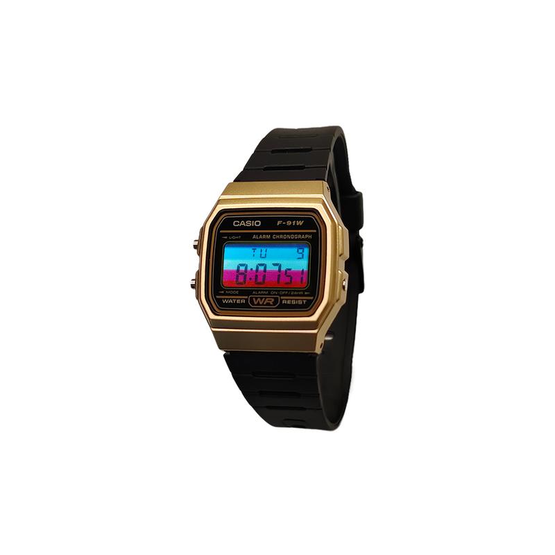 CASIO Customized watch modified series blue mirror silver resin case 30 meters waterproof fashion trend A168WGG-1A-HeiSeBiaoPanLanHongTiaoWenBiaoJing