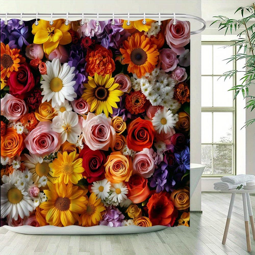 Vibrant Floral Bouquet Shower Curtain -Waterproof,Mildew-Resistant with Colorful Flower Design for a Lively and Elegant Bathroom
