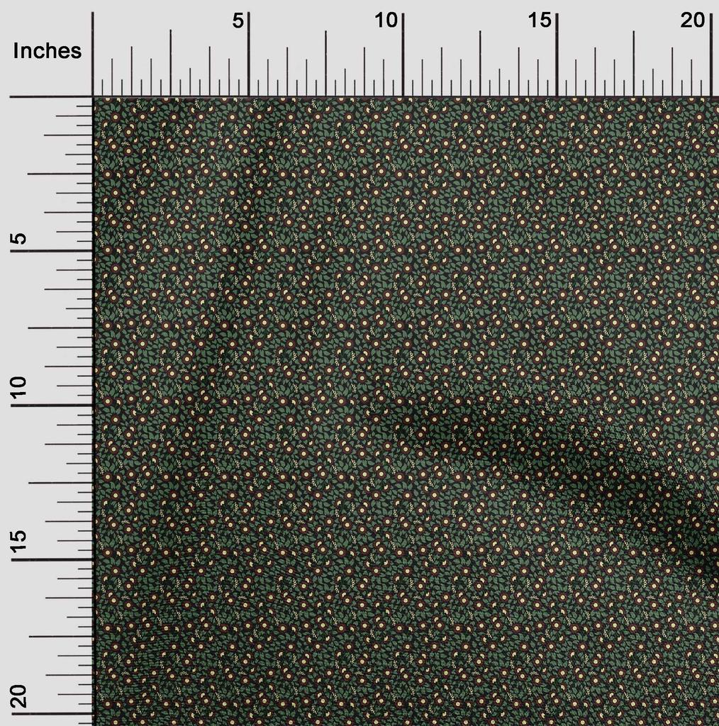 oneOone Cotton Flex Dark Green Fabric Floral Sewing Material Print Fabric By The Yard 40 Inch