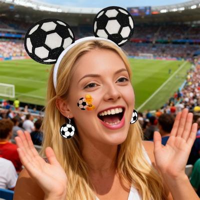 Headband Earrings Set with Sticker Elastic Design Hair Hoop Hook Earrings Set Football Themed Cheering Prop Game Day Accessories