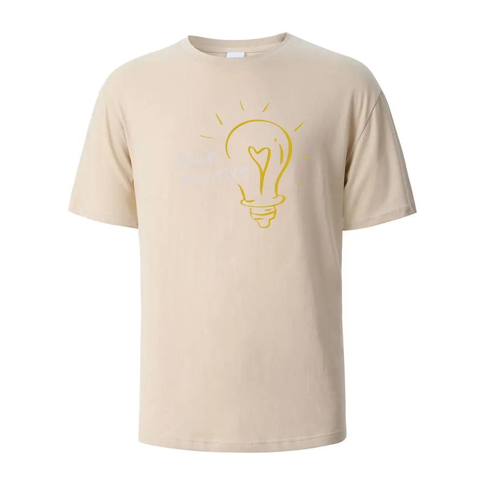Think Positive Print T-Shirt Summer Tees For Men Women 100% Cotton O-neck Oversize Casual Short Sleeved Tops