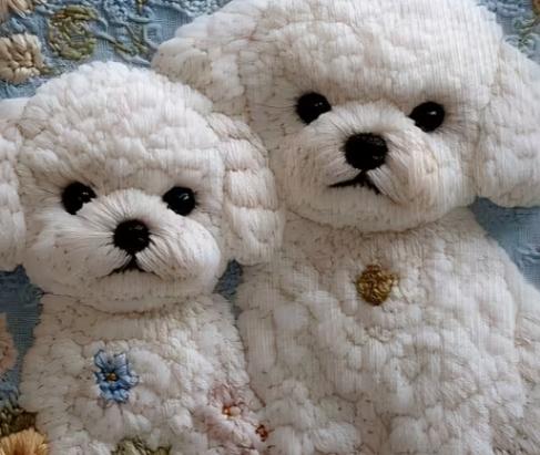 2D Platte Print Bichon Frise Met Bloemen Borduurpatroon Schattige En Warme Stijl Kussensloop, Niet-Echt Borduurwerk Woondecoratie