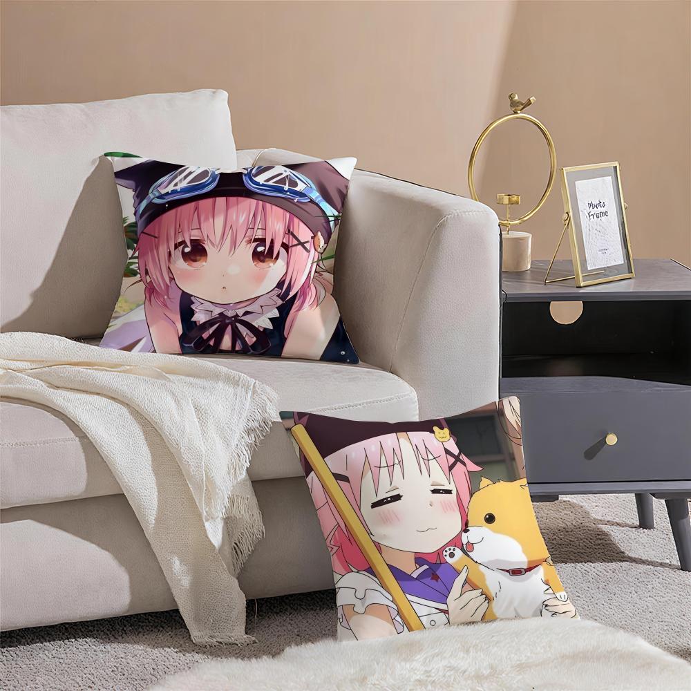 Kwaii Anime Cute S-School-Lives Cushion Cover Pillowcase Short Plush Invisible Zipper Room Sofa Cushion Cover