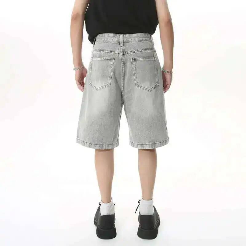BeatStreet Summer Men's Casual Jeans Shorts Loose Mid High Waist Fashion Knee Lenght Denim Short Pants Vintage Male New Korean