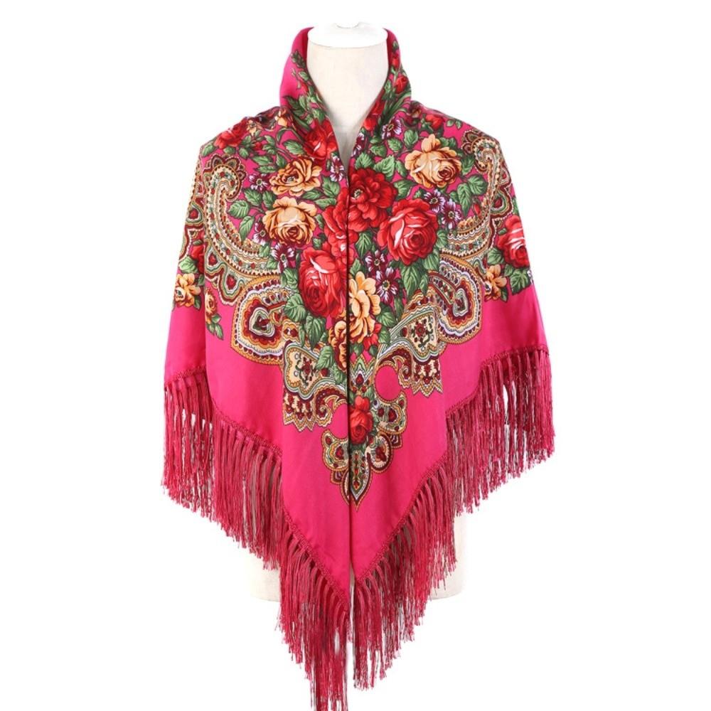 Tassel Fringe Floral Scarf Soft Tassel Scarf Fashion Square Wrap Women