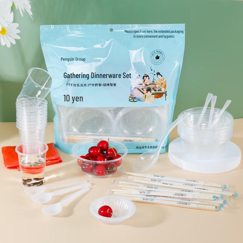 Penguin Group Disposable Thickened Plastic Dinnerware Set