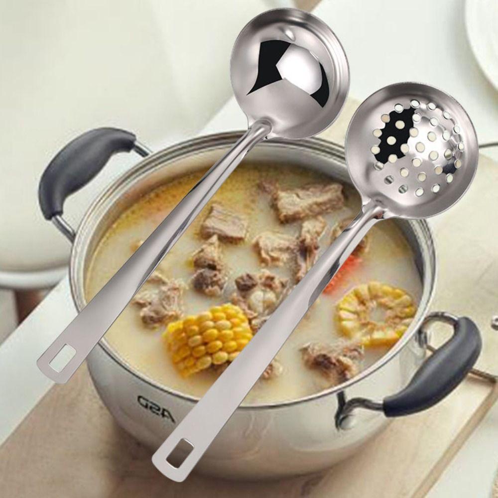 6-teiliges Küchenutensilien-Set mit langem Griff Edelstahl Schöpflöffel Schlitzlöffel Koreanischer Hotpot-Löffel Kochen