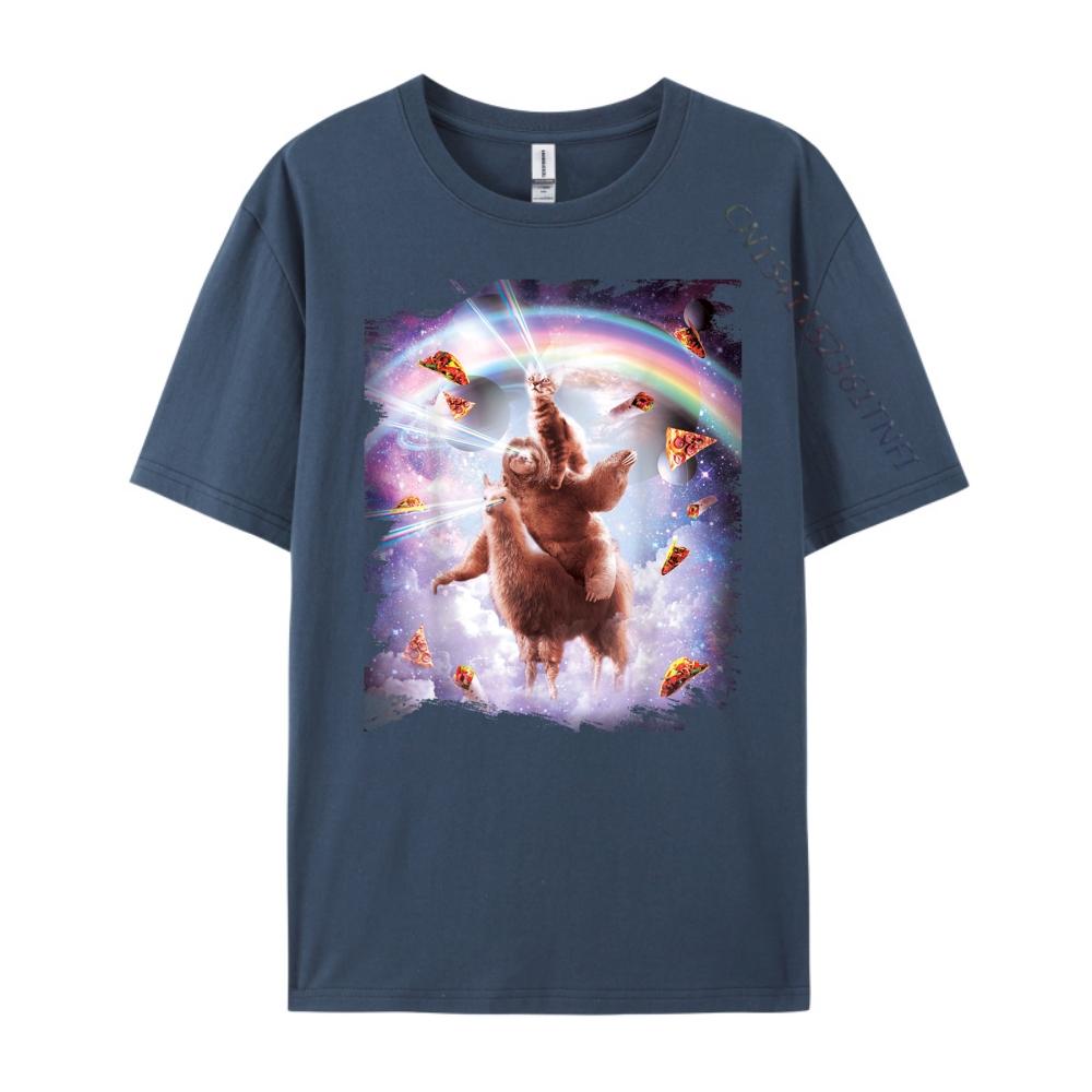 Laser Eyes Space Cat Riding Sloth Llama  Rainbow Shirts Graphic Tee White T Shirt Men