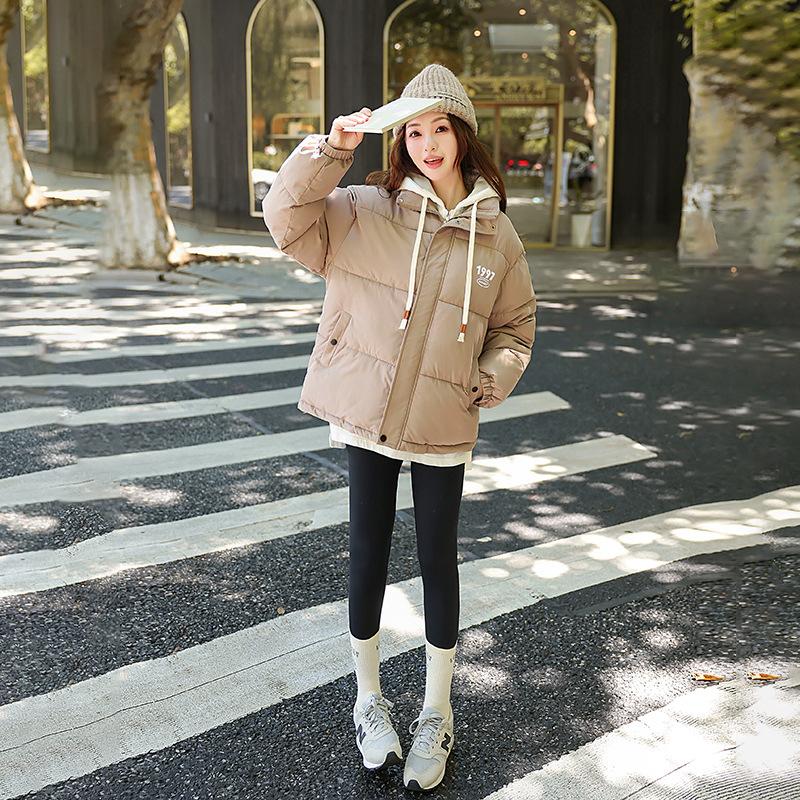 2025 Fake Two Pieces Hooded Down Cotton Clothes Jacket Winter Girl Bread Suit Student Short Thickened Padded Jacket