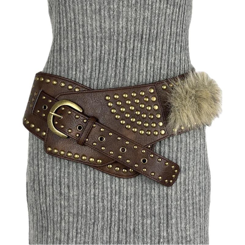 New Fluffy Belt, Fluffy Wide Belt, Riveted Punk Millennium Spice Girl Belt, Subculture Light Waist Strap