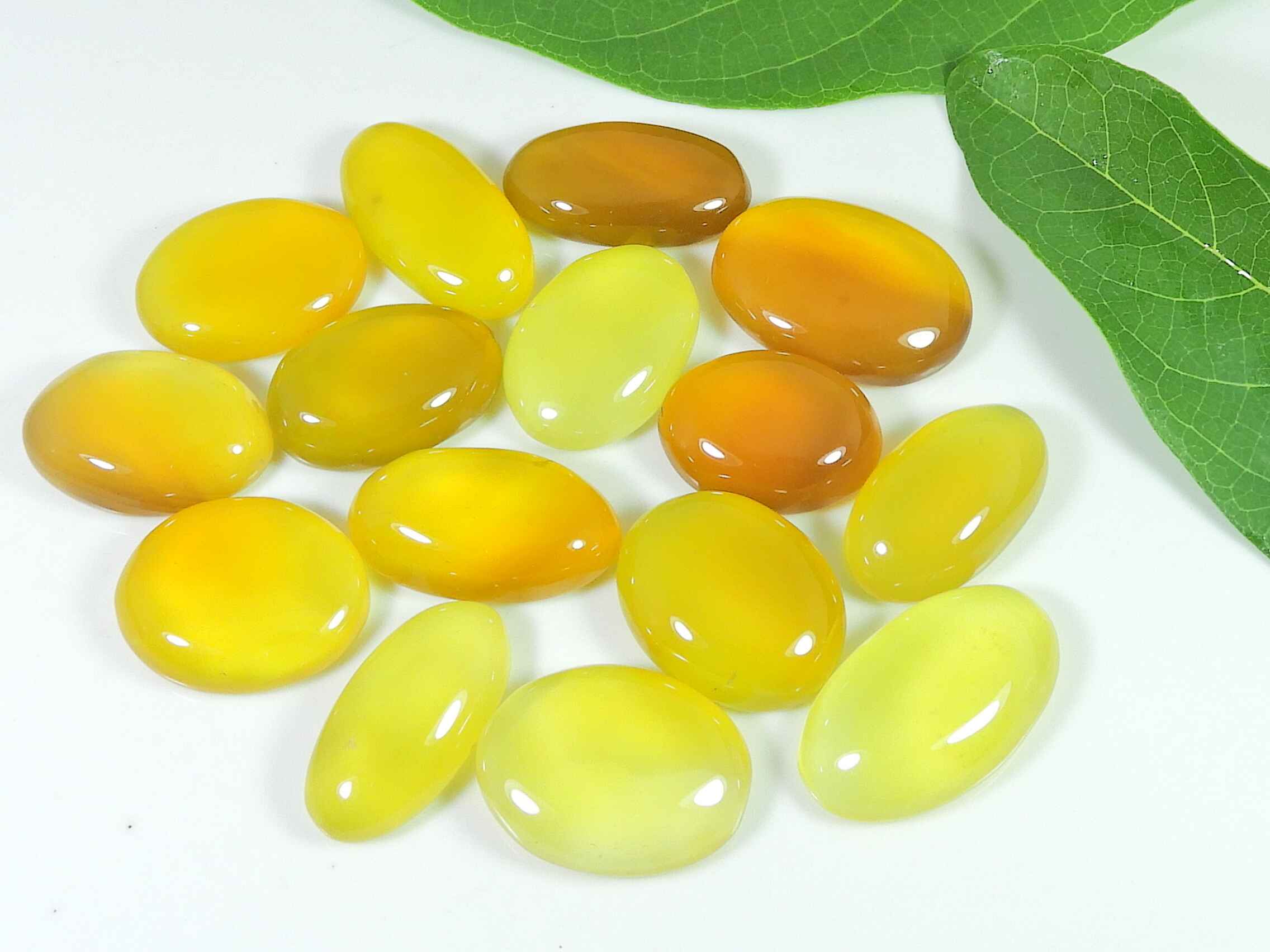 

20-26MM Ring Size Yellow Onyx Oval Crystal Cabochon Loose Gemstone 15Pcs Lot RQ-2617