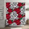 Vintage Red White Rose Print Shower Curtain Romantic Bath Decor for Girls Waterproof Fabric Quick-Dry Polyester Ideal Gift (60x7