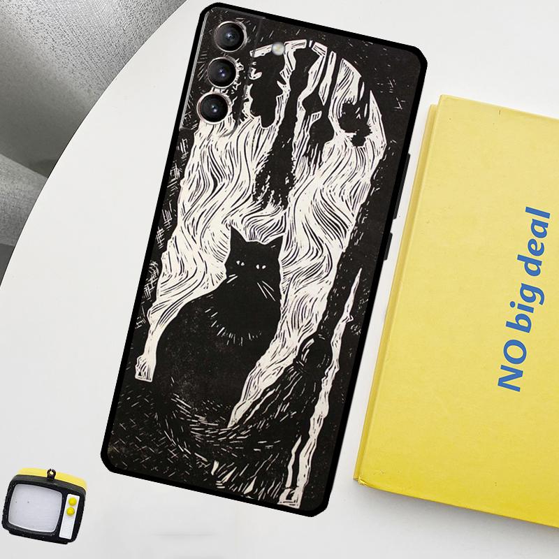 Witch Black Cat Phone Case For Samsung Galaxy S25 Ultra S20 S21 S22 S23 Plus S24 Ultra S9 S10 S25 FE Cover
