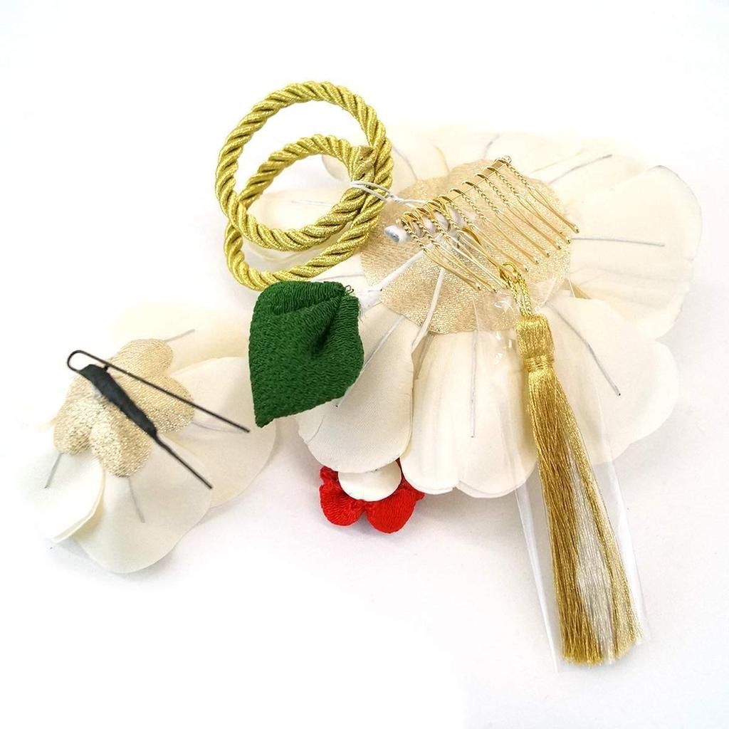 Hair ornament set Furisode ceremony White [Kyoto Usagido] 2-piece coming-of-age kk-081 Tsumami-zaiku